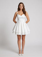 White Satin A-Line Sweetheart Lace-up Short Dress with Pleating - Curvevia