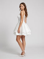 White Satin A-Line Sweetheart Lace-up Short Dress with Pleating - Curvevia