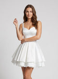 White Satin A-Line Sweetheart Lace-up Short Dress with Pleating - Curvevia