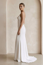 Ivory Satin Mermaid Lace-up Back Wedding Dress in White - Curvevia