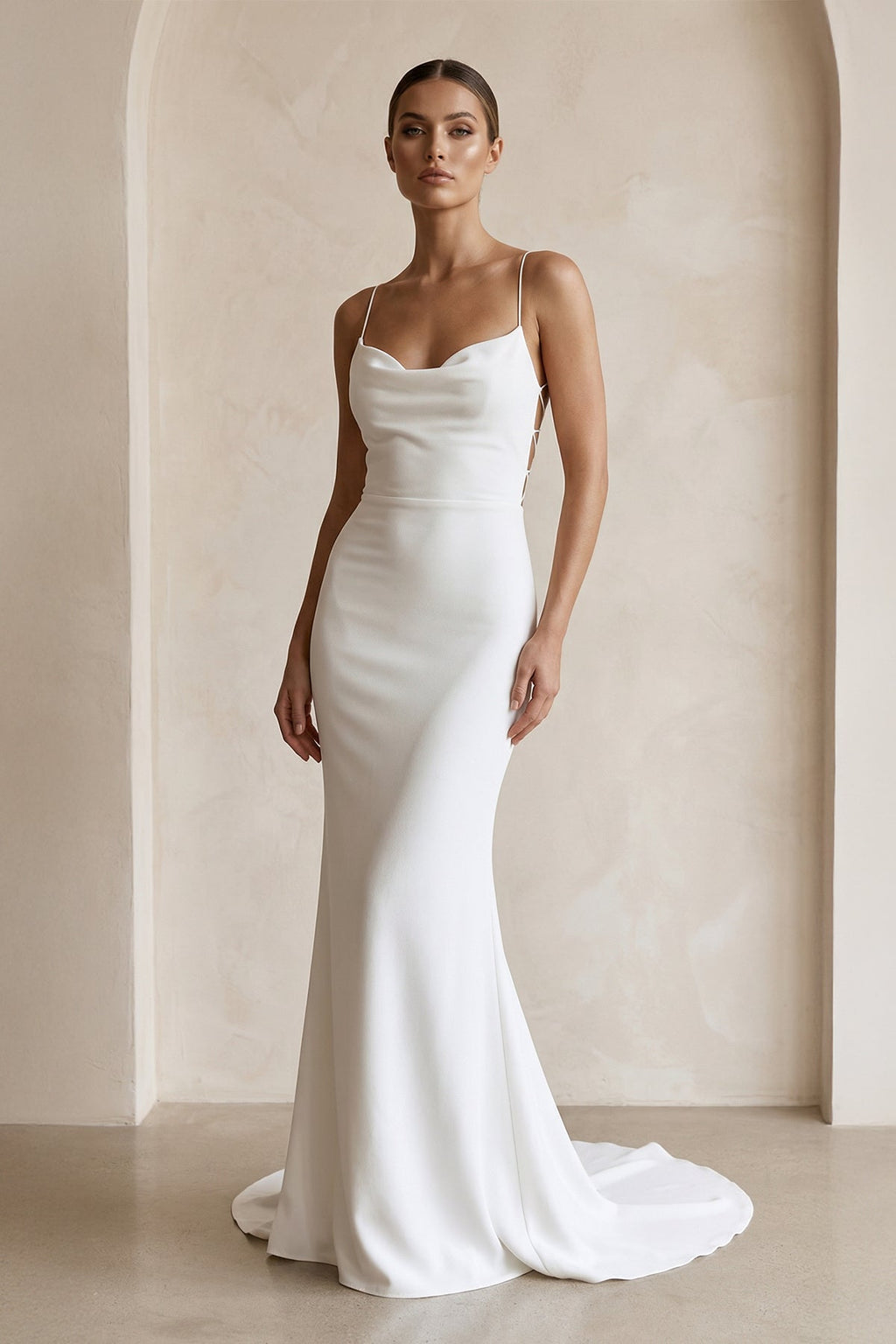 Ivory Satin Mermaid Lace-up Back Wedding Dress in White - Curvevia