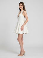 Ivory Sequins A-Line Halter Back-Zip Short Dress with Detachable Bow - Curvevia