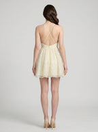 Ivory Sequins A-Line V-Neck Criss-Cross Straps Short Dress with Sequin Applique - Curvevia