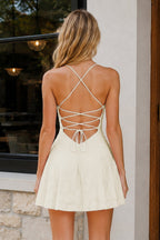 Pink Spaghetti Straps Jacquard Chiffon A-Line Homecoming Dress - Curvevia