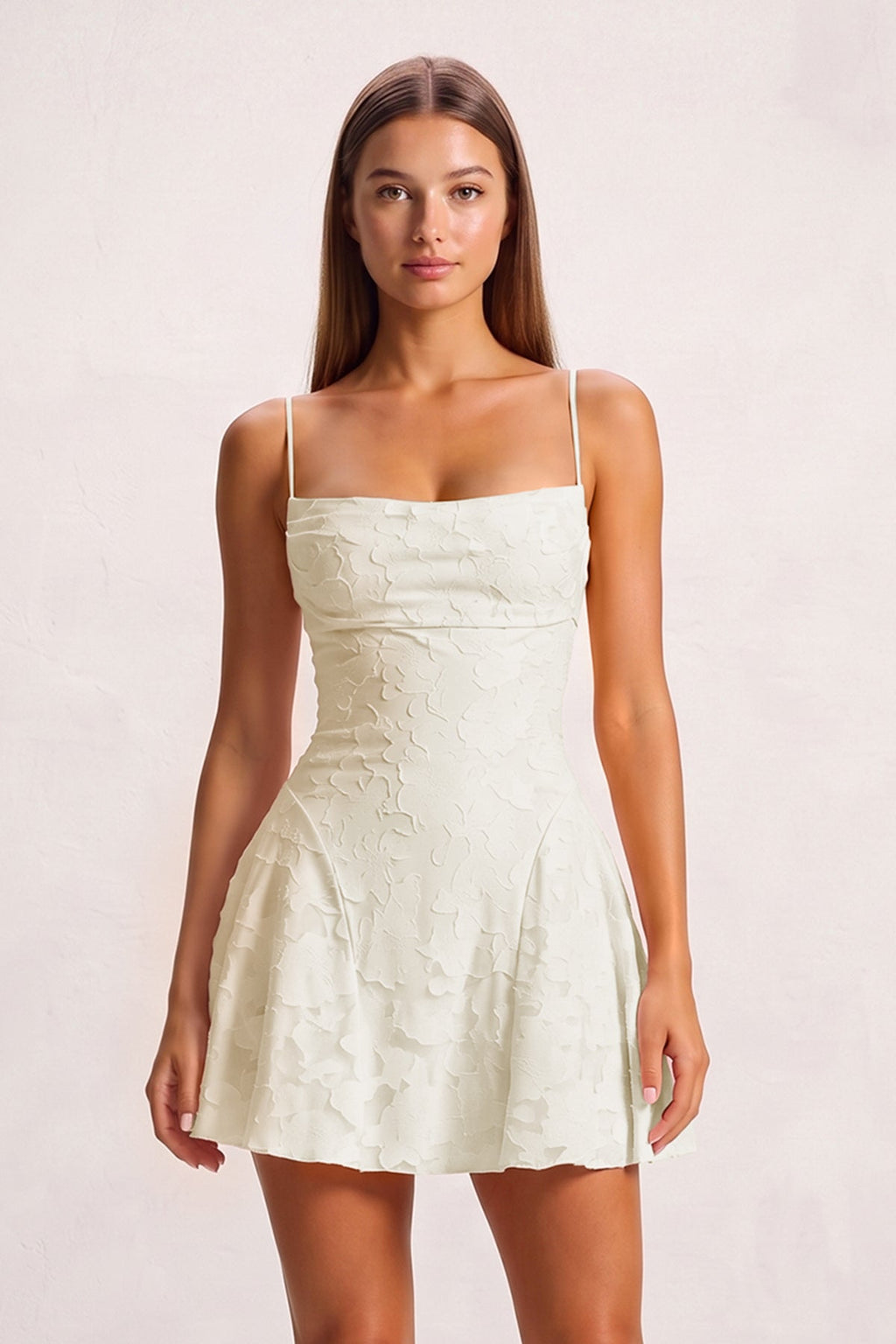 Pink Spaghetti Straps Jacquard Chiffon A-Line Homecoming Dress - Curvevia