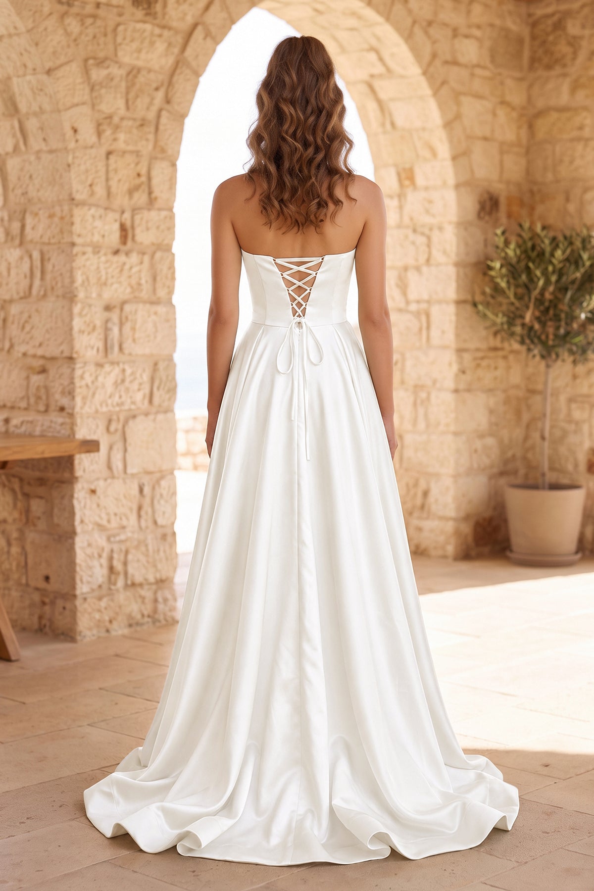 Black Strapless Satin Long Evening Dress With High Split - Curvevia