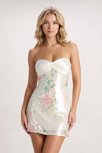 Ivory Sweetheart Floral Sheath Satin Homecoming Dress with Back Bow - Curvevia