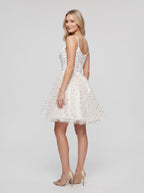Ivory Tulle A-Line Sweetheart Lace-up Short Dress with Gold Stars - Curvevia