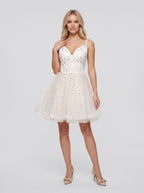 Ivory Tulle A-Line Sweetheart Lace-up Short Dress with Gold Stars - Curvevia