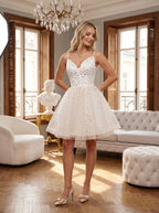 Ivory Tulle A-Line Sweetheart Lace-up Short Dress with Gold Stars - Curvevia