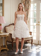 Ivory Tulle A-Line Sweetheart Lace-up Short Dress with Pearl Accents - Curvevia