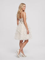 Ivory Tulle A-Line Sweetheart Lace-up Short Dress with Pearl Accents - Curvevia