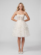 Ivory Tulle A-Line Sweetheart Lace-up Short Dress with Pearl Accents - Curvevia