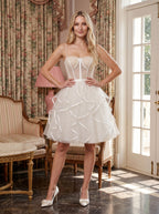 Ivory Tulle A-Line Sweetheart Lace-up Short Dress with Pearl Accents - Curvevia