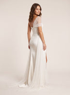 Ivory Tulle Mermaid Sweetheart Back Zip Floor-Length Dress with a High Slit - Curvevia
