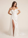 Ivory Tulle Mermaid Sweetheart Back Zip Floor-Length Dress with a High Slit - Curvevia