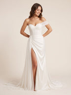 Ivory Tulle Mermaid Sweetheart Back Zip Floor-Length Dress with a High Slit - Curvevia