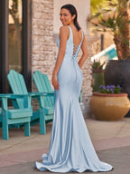 Pink V Neck Satin Mermaid Sleeveless Long Evening Dress - Curvevia