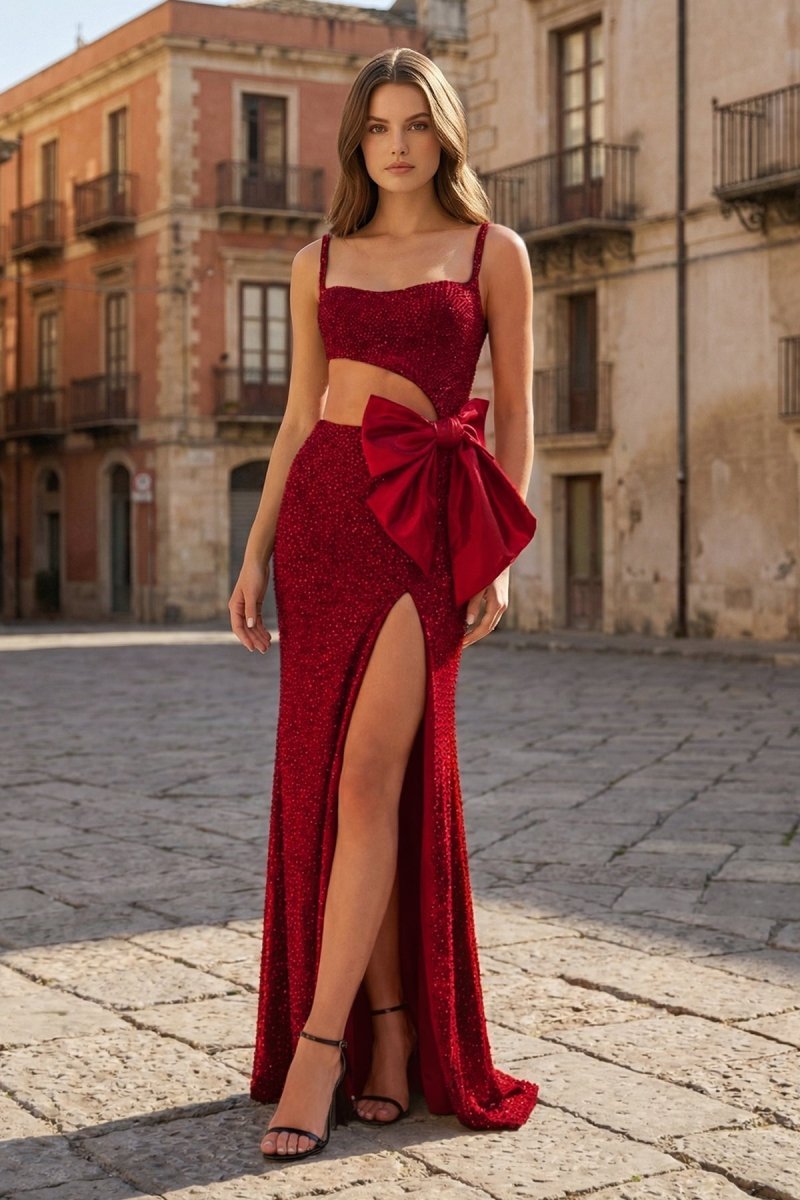 Gorgeous Mermaid Spaghetti Straps Black Beaded Prom Dresses with Slit - Curvevia