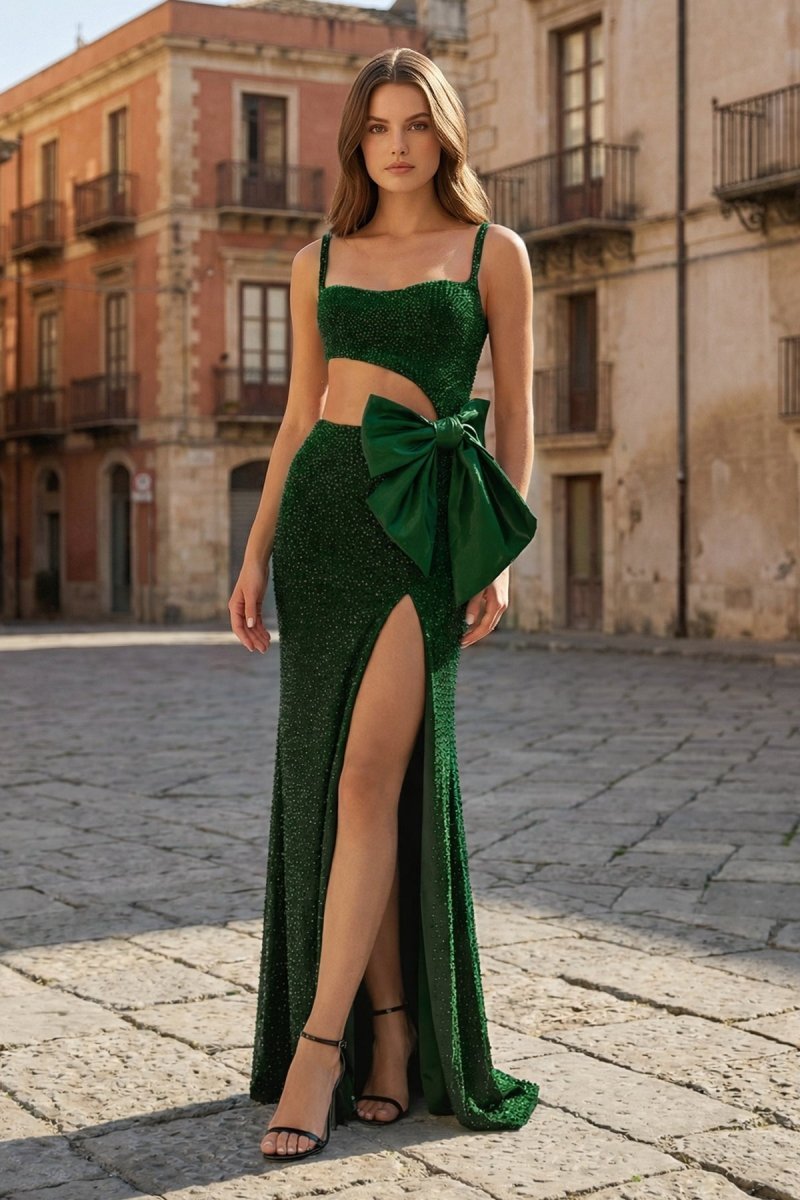 Gorgeous Mermaid Spaghetti Straps Black Beaded Prom Dresses with Slit - Curvevia