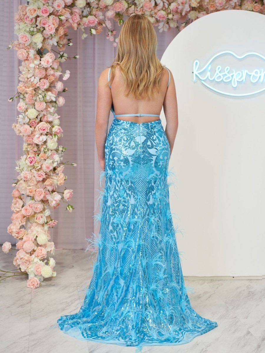 Jade Sequin Lace Spaghetti Straps Mermaid Evening Dress with Slit - Curvevia