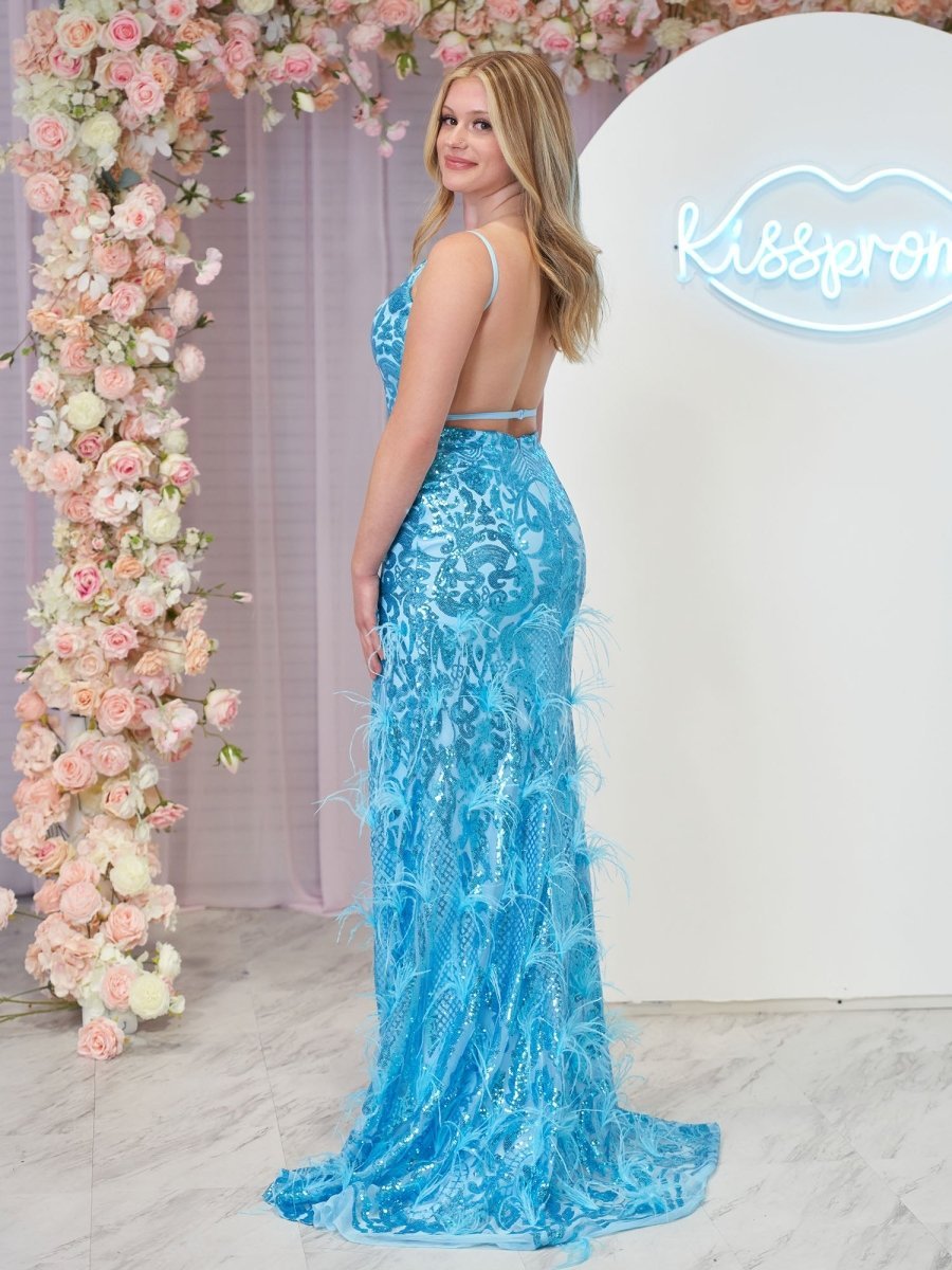 Jade Sequin Lace Spaghetti Straps Mermaid Evening Dress with Slit - Curvevia
