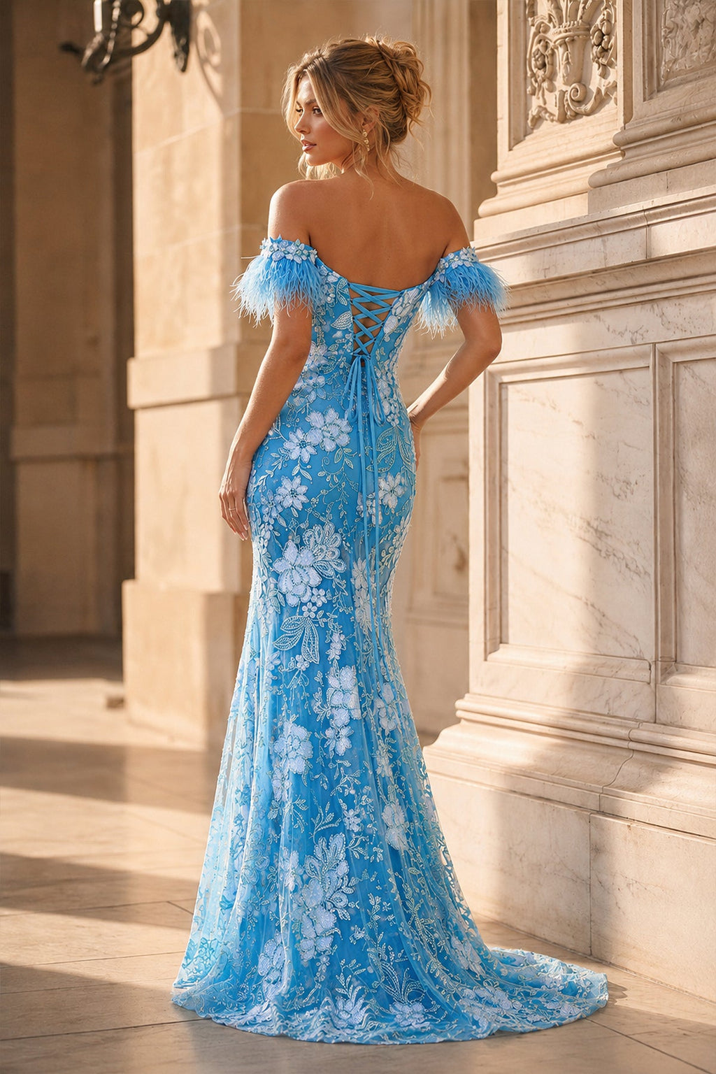 Orange Off-the-Shoulder Mermaid Lace Long Evening Dress With Split - Curvevia