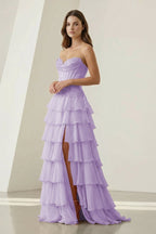 Pink Sweetheart Chiffon Ruffled A Line Evening Dress With Appliques - Curvevia
