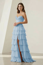 Pink Sweetheart Chiffon Ruffled A Line Evening Dress With Appliques - Curvevia