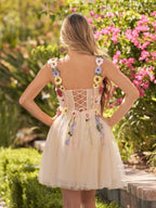 3D Flower Tulle Short Length Wedding Guest Dress - Curvevia