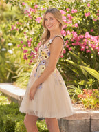 3D Flower Tulle Short Length Wedding Guest Dress - Curvevia