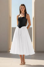 Yellow Halter A Line Satin Pleated Tea Length Wedding Guest Dress - Curvevia