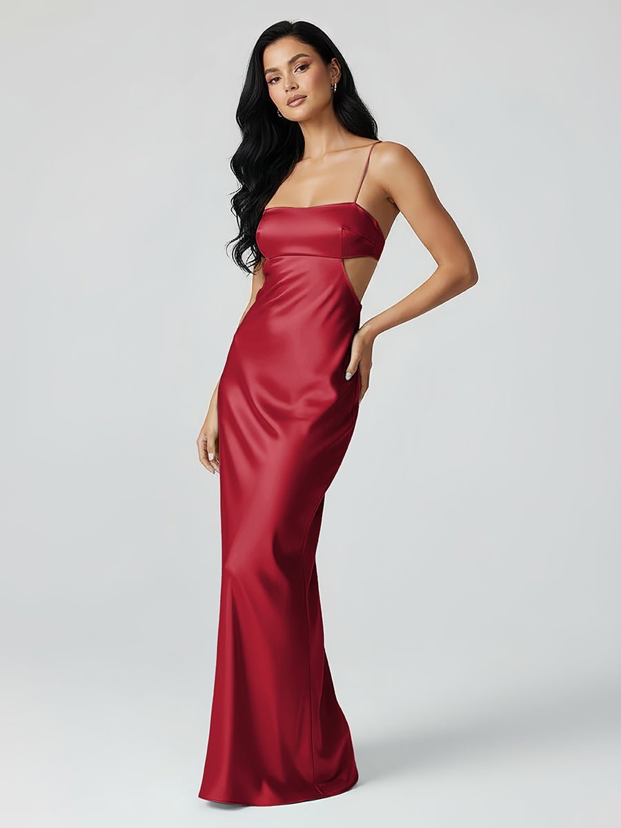 Spaghetti Straps Sheath Aqua Blue Evening Dress Formal Satin Party Dress - Curvevia