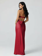 Spaghetti Straps Sheath Aqua Blue Evening Dress Formal Satin Party Dress - Curvevia