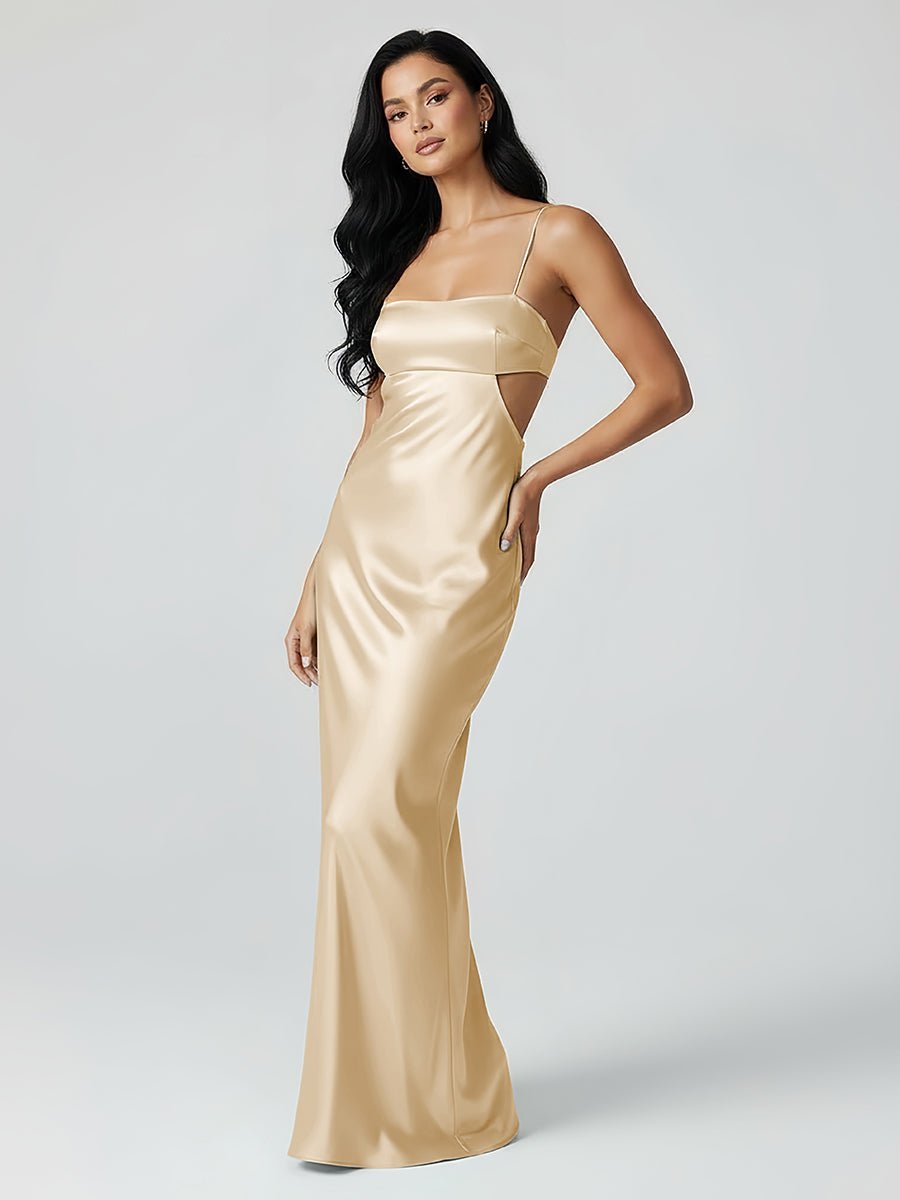 Spaghetti Straps Sheath Aqua Blue Evening Dress Formal Satin Party Dress - Curvevia