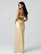 Spaghetti Straps Sheath Aqua Blue Evening Dress Formal Satin Party Dress - Curvevia