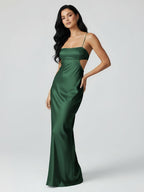 Spaghetti Straps Sheath Aqua Blue Evening Dress Formal Satin Party Dress - Curvevia