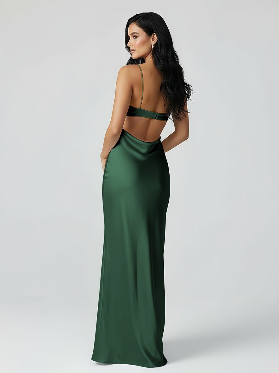 Spaghetti Straps Sheath Aqua Blue Evening Dress Formal Satin Party Dress - Curvevia