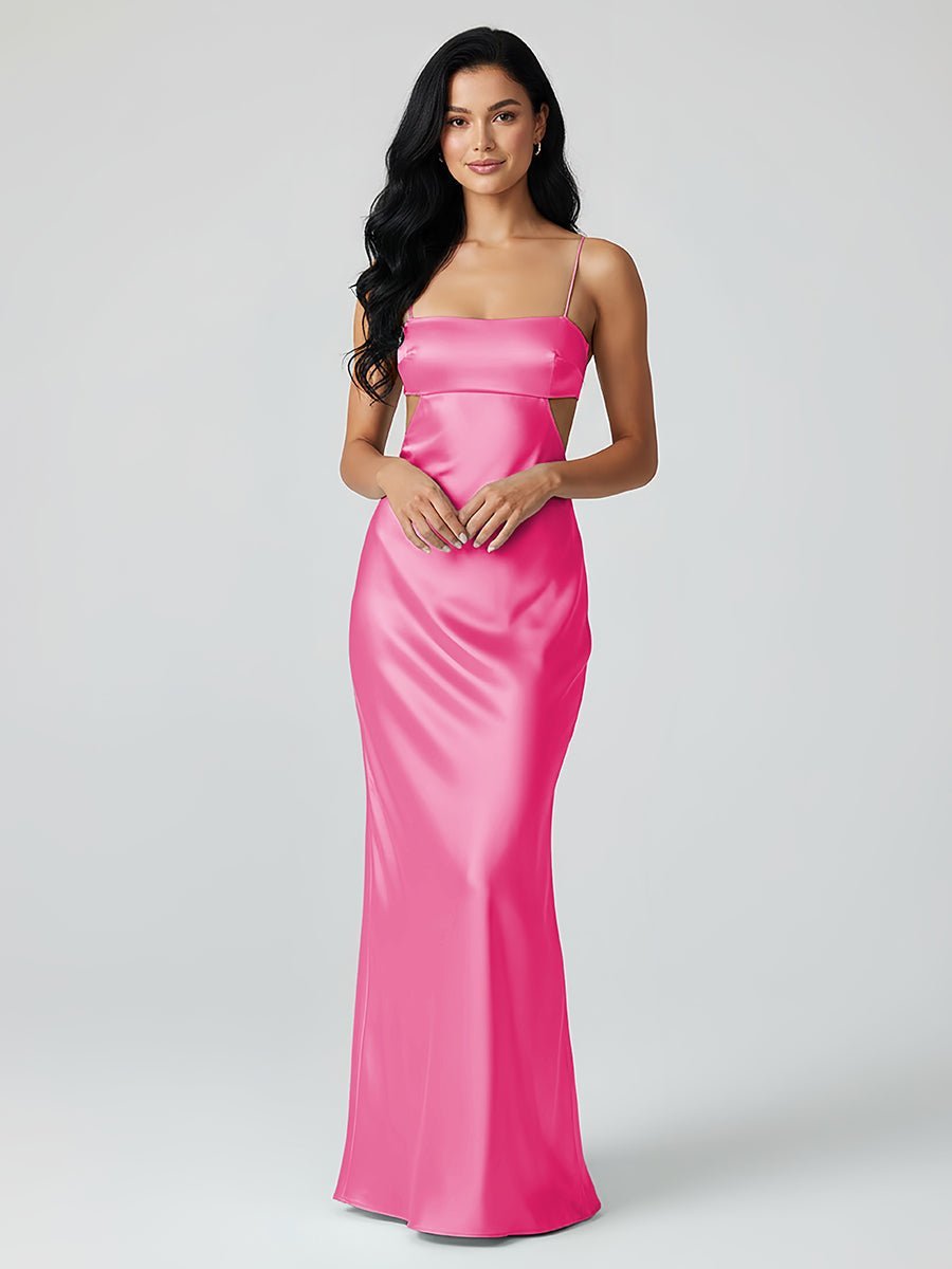 Spaghetti Straps Sheath Aqua Blue Evening Dress Formal Satin Party Dress - Curvevia