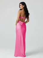 Spaghetti Straps Sheath Aqua Blue Evening Dress Formal Satin Party Dress - Curvevia