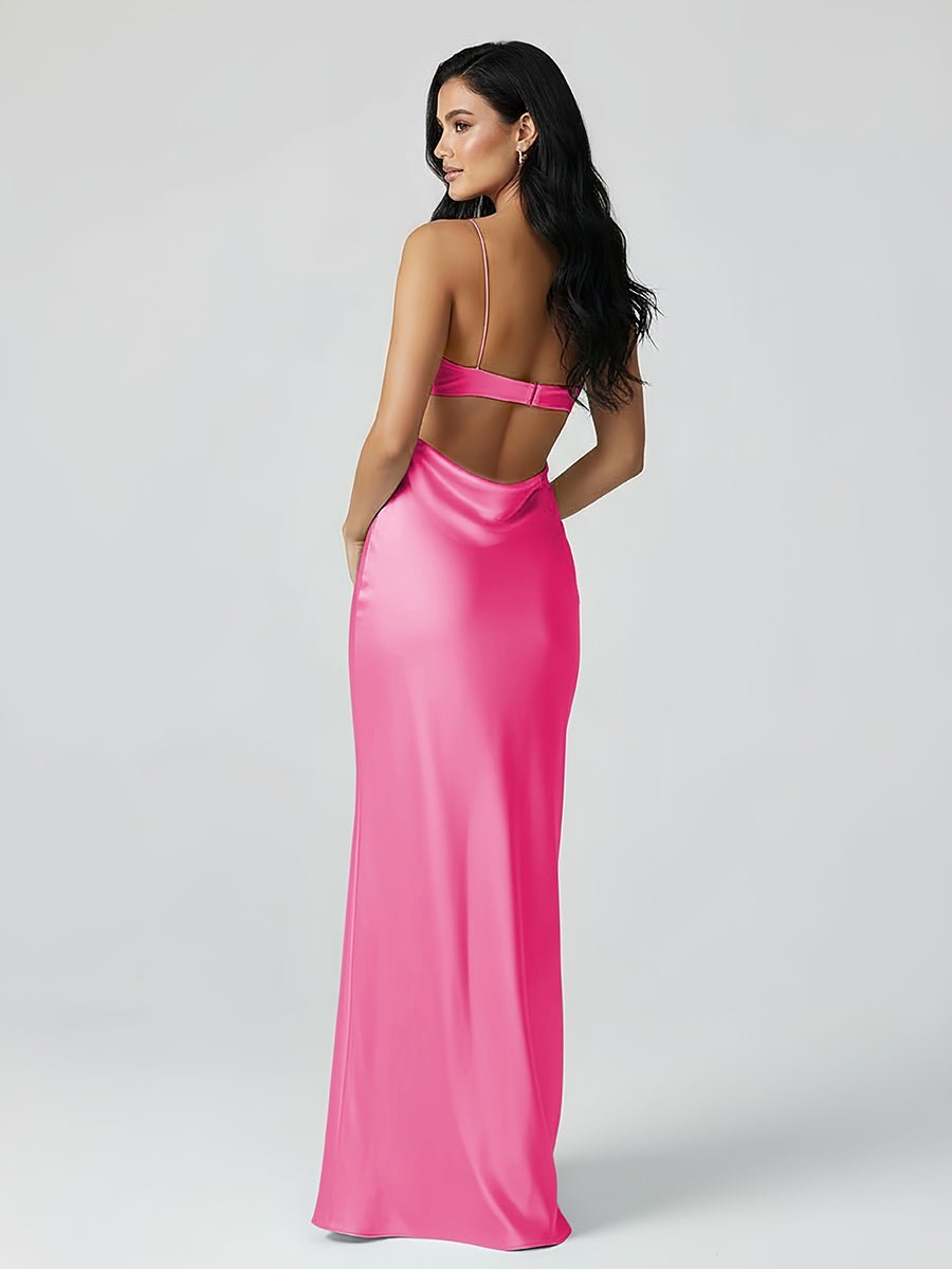 Spaghetti Straps Sheath Aqua Blue Evening Dress Formal Satin Party Dress - Curvevia