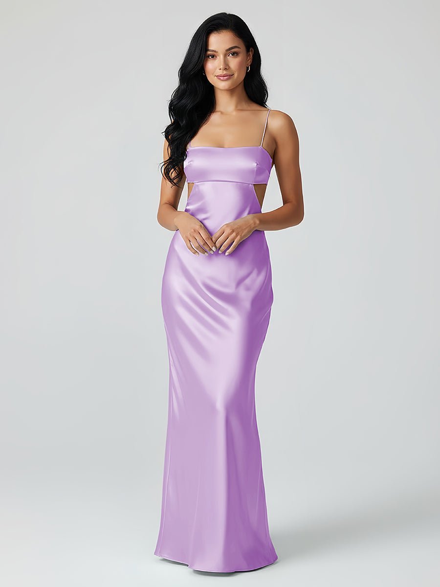 Spaghetti Straps Sheath Aqua Blue Evening Dress Formal Satin Party Dress - Curvevia