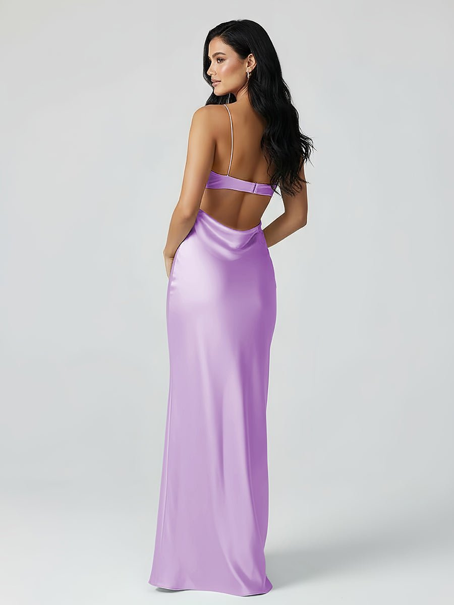 Spaghetti Straps Sheath Aqua Blue Evening Dress Formal Satin Party Dress - Curvevia