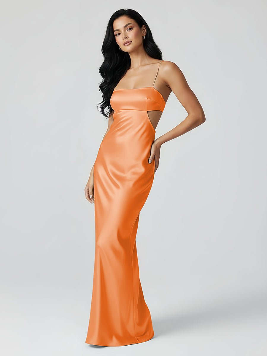 Spaghetti Straps Sheath Aqua Blue Evening Dress Formal Satin Party Dress - Curvevia
