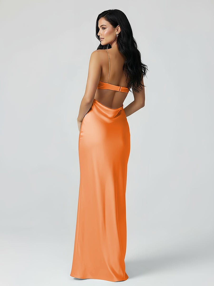 Spaghetti Straps Sheath Aqua Blue Evening Dress Formal Satin Party Dress - Curvevia