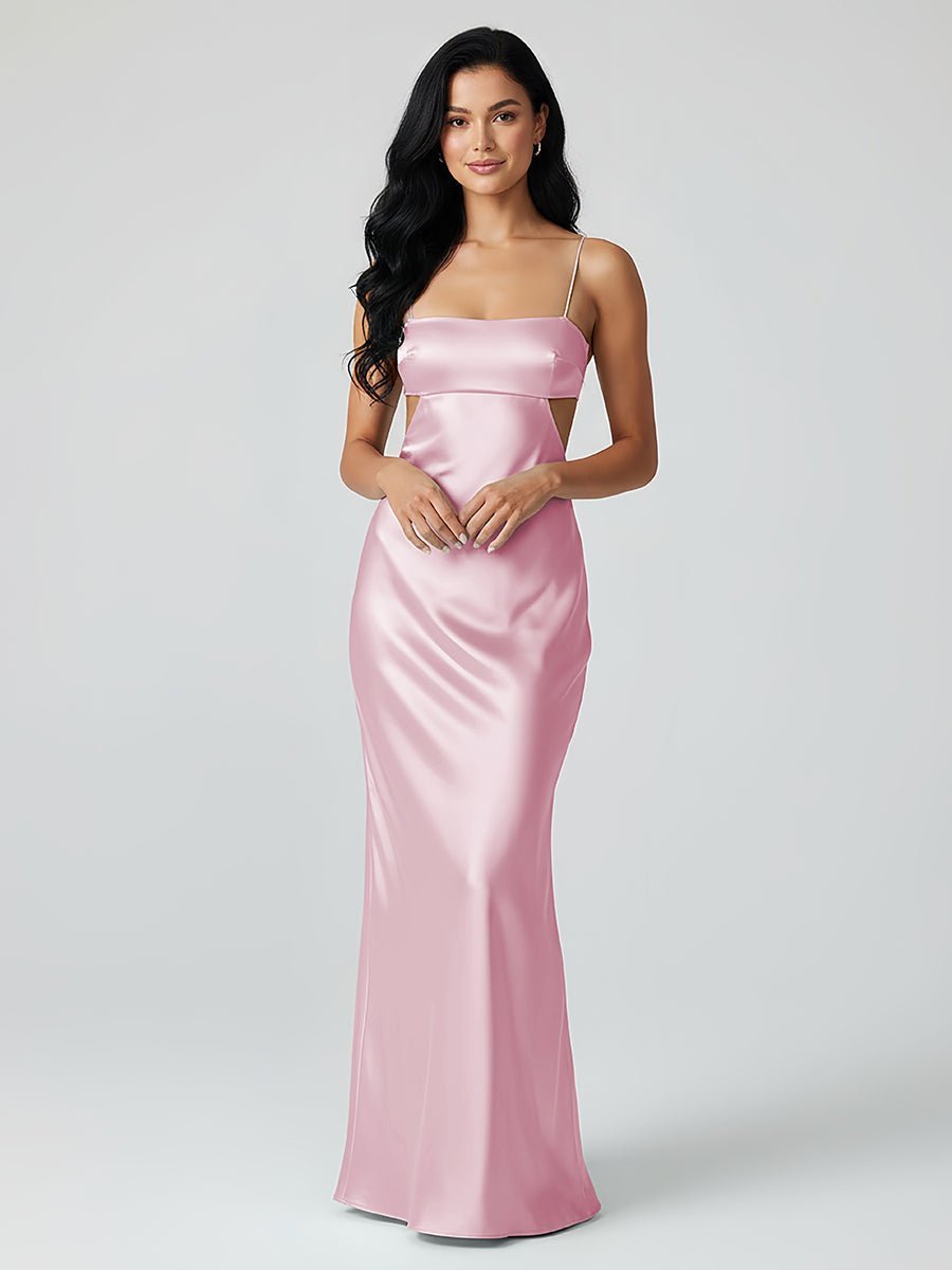 Spaghetti Straps Sheath Aqua Blue Evening Dress Formal Satin Party Dress - Curvevia