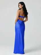 Spaghetti Straps Sheath Aqua Blue Evening Dress Formal Satin Party Dress - Curvevia