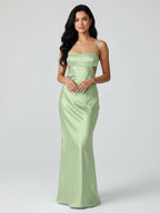 Spaghetti Straps Sheath Aqua Blue Evening Dress Formal Satin Party Dress - Curvevia