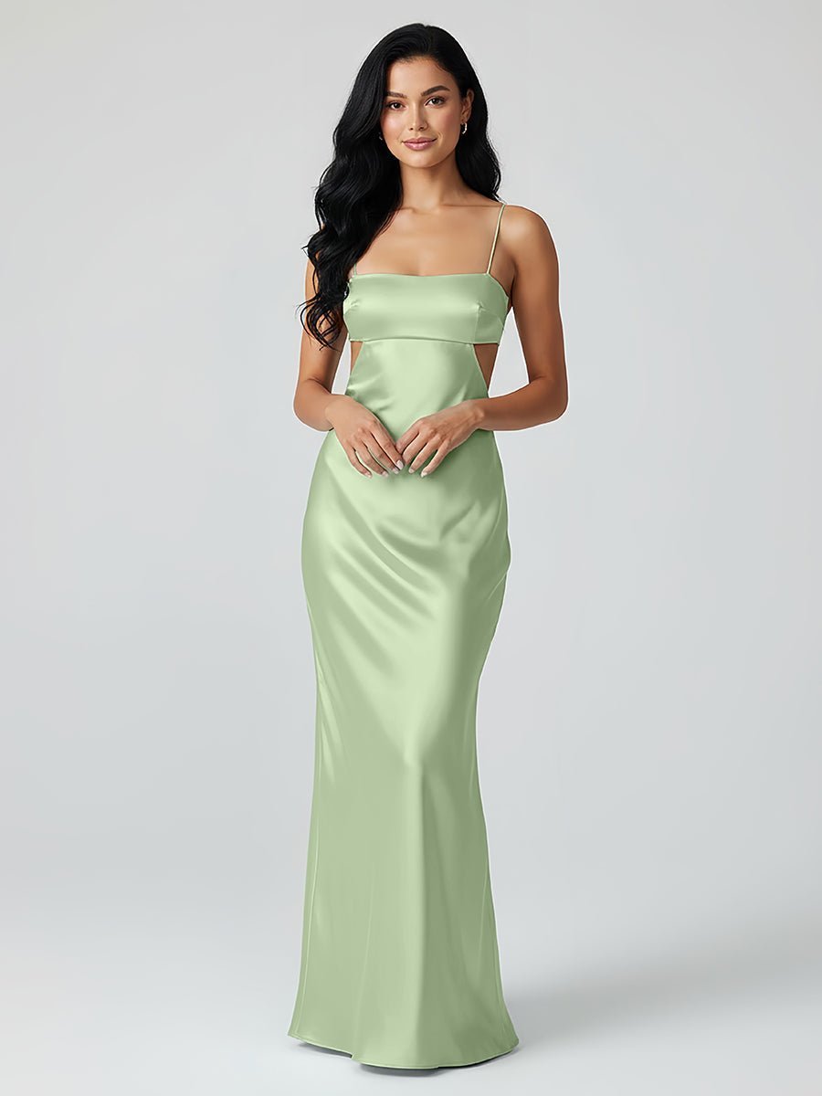 Spaghetti Straps Sheath Aqua Blue Evening Dress Formal Satin Party Dress - Curvevia