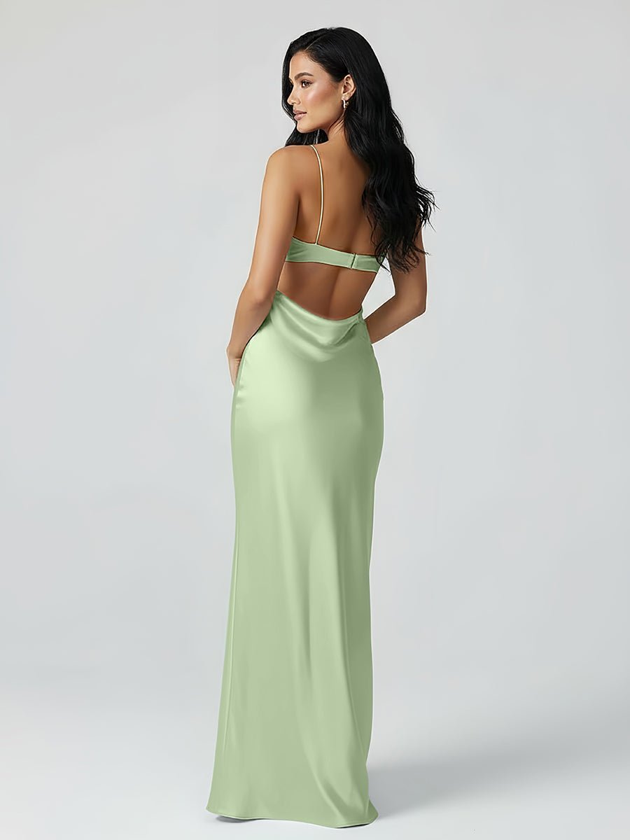 Spaghetti Straps Sheath Aqua Blue Evening Dress Formal Satin Party Dress - Curvevia